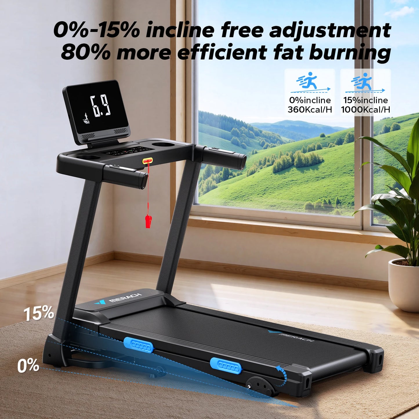 MERACH Foldable Treadmill T12 Incline Heart Rate Monitoring