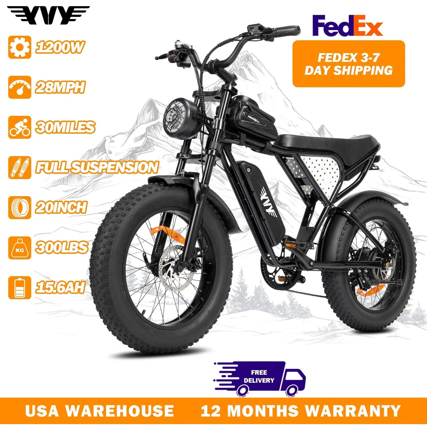 YVY K20 Electric Bike 1500W 70 Miles Range Fat Tire