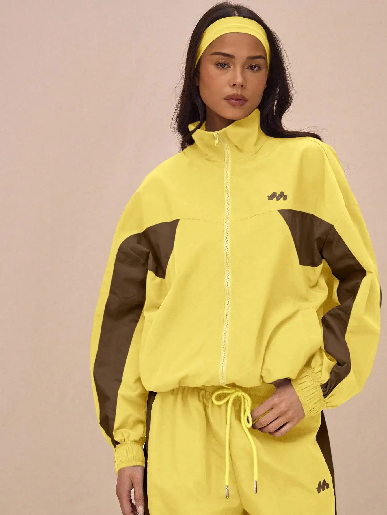 Nylon Track Jacket With Contrast Panels Full Zip Sporty