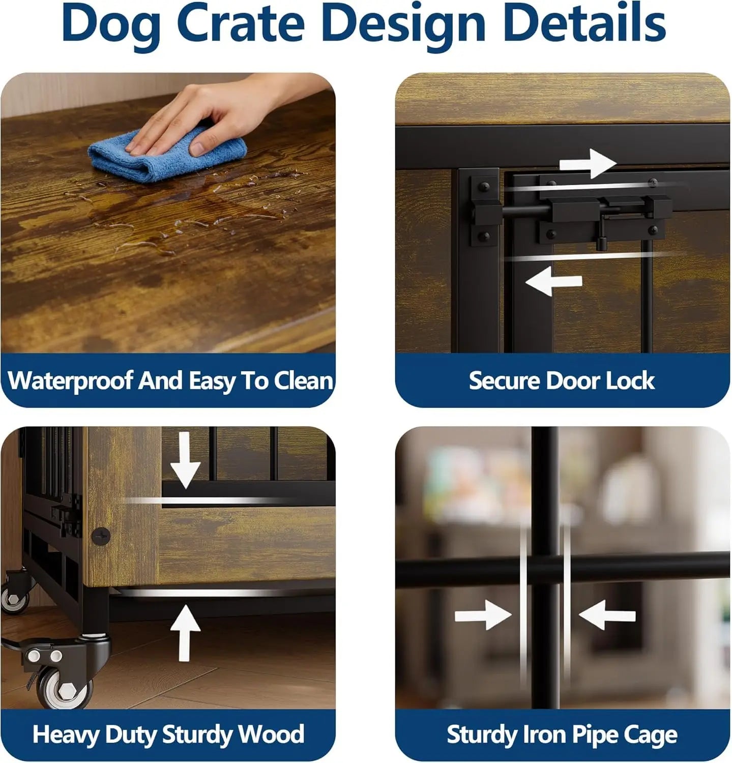 HiMISS 3-Door Wooden Dog Crate Furniture With Wheels