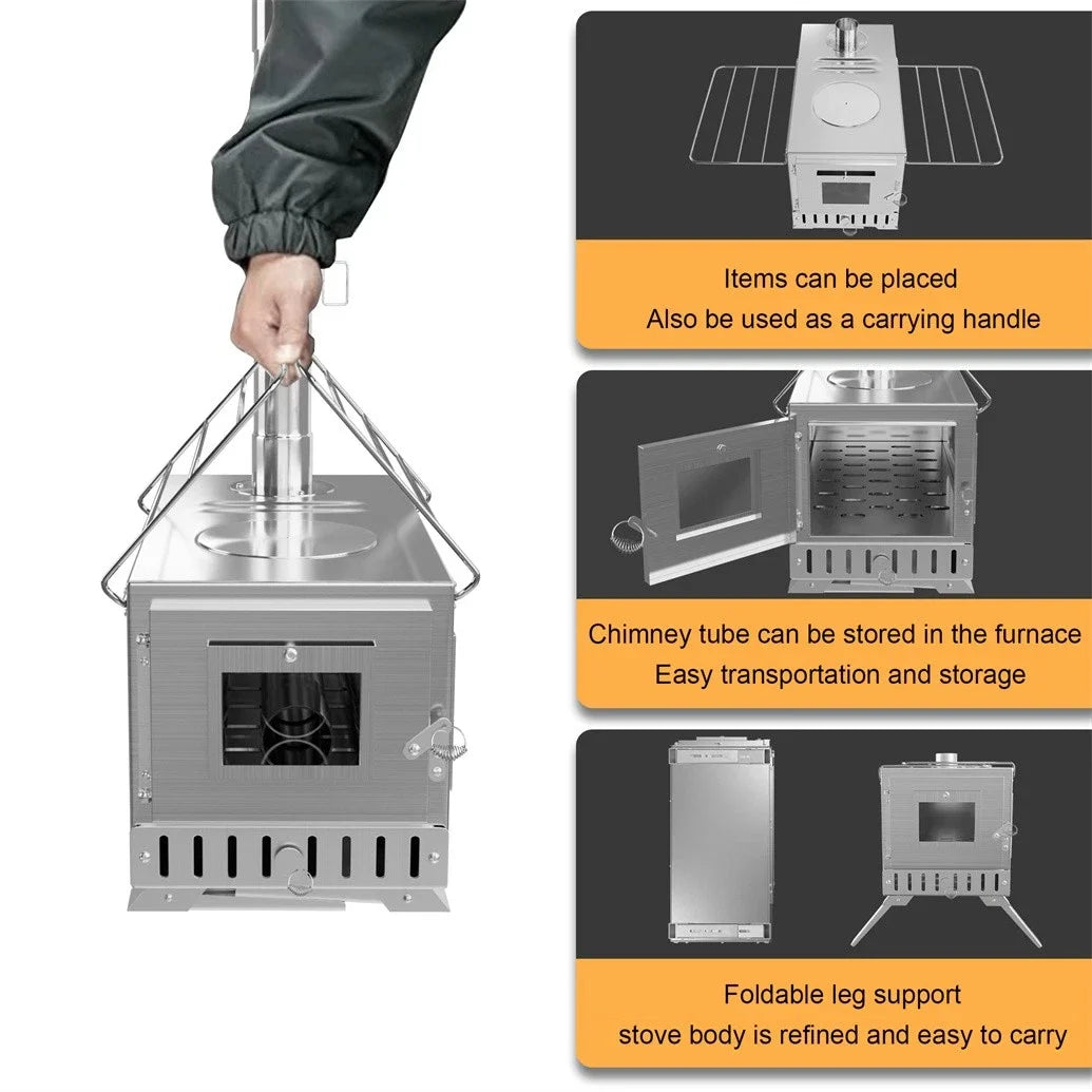 Hot Tent Stove Wood Burning Portable Outdoor Heater With Chimney