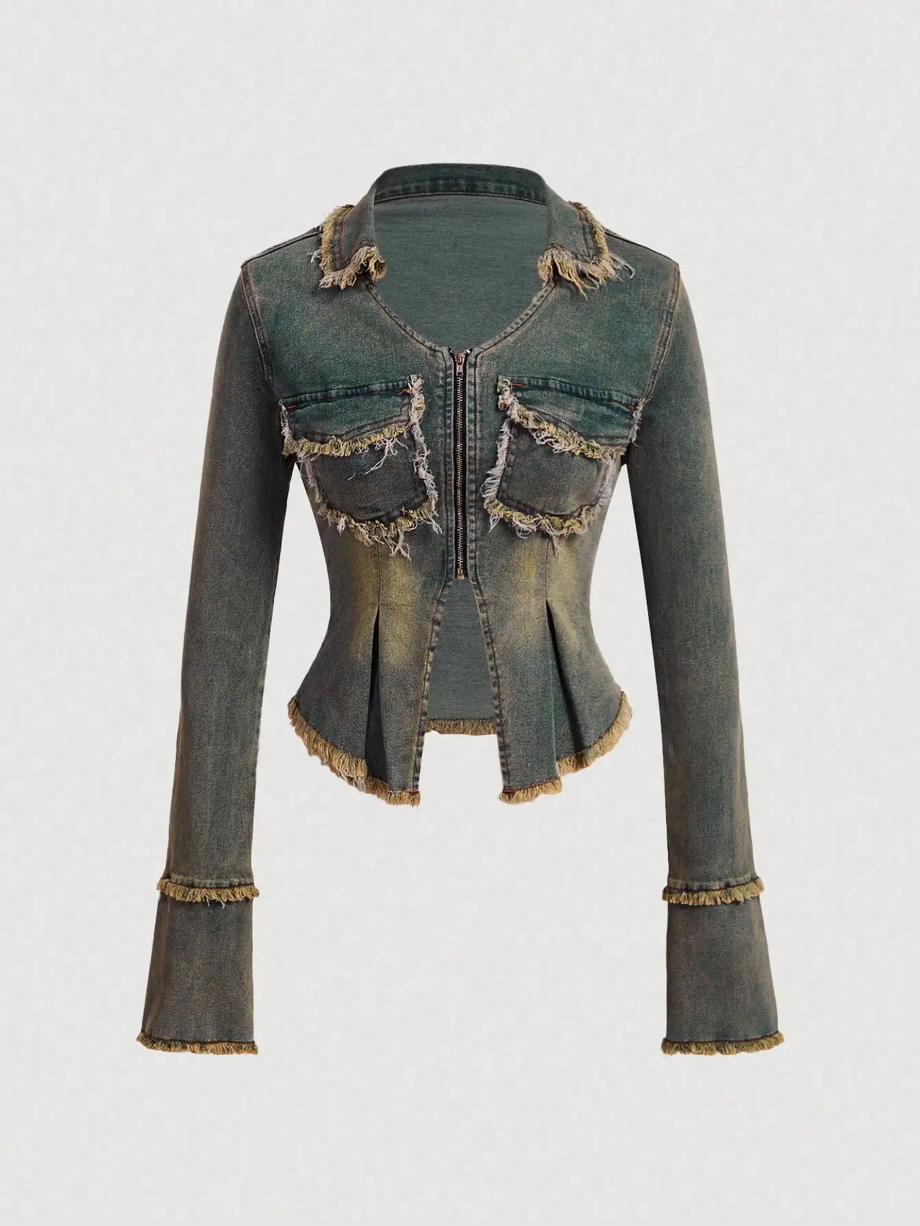 Women's Casual Frayed Denim Jacket For Spring Autumn