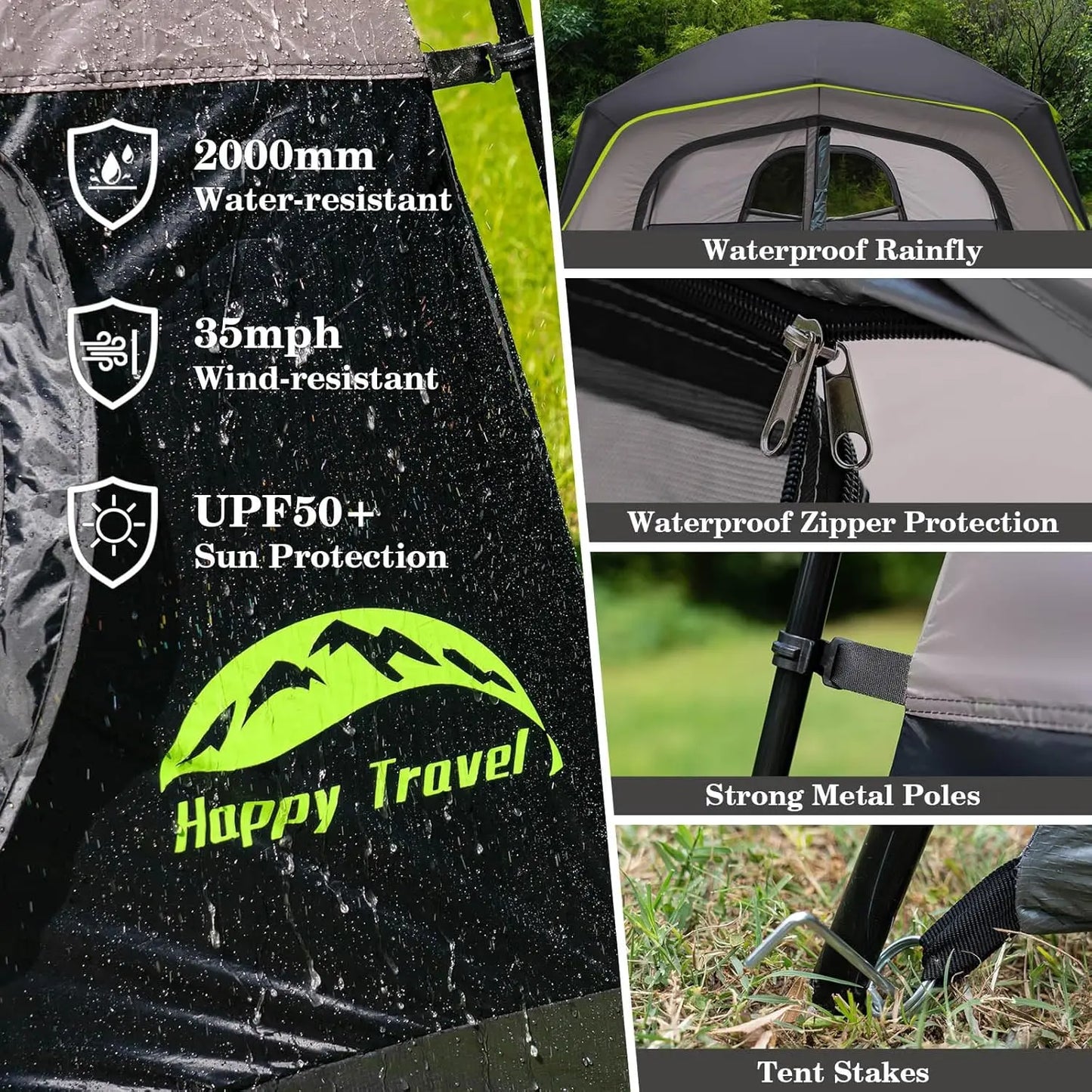 Waterproof Camping Tent With Rainfly Easy Setup Family Cabin