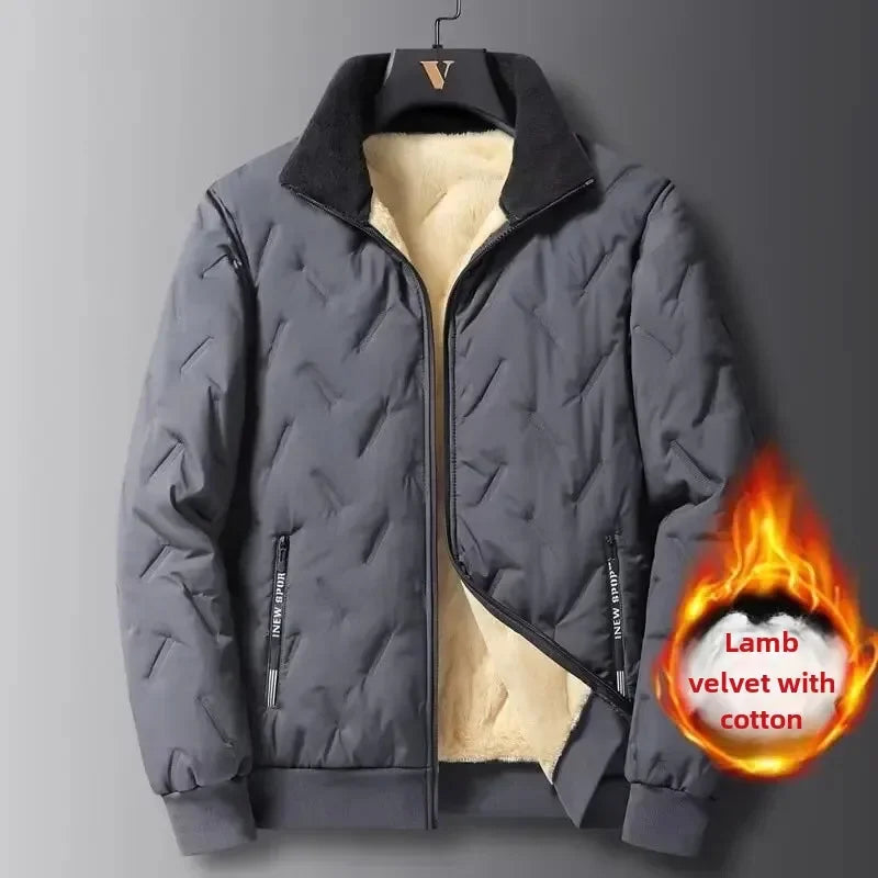 Plus Size Ultrasonic Wool Cotton Coat Men's Warm Fleece-Lined And Thickened Cotton-Padded Casual Loose-Fit Jacket Cross-Border