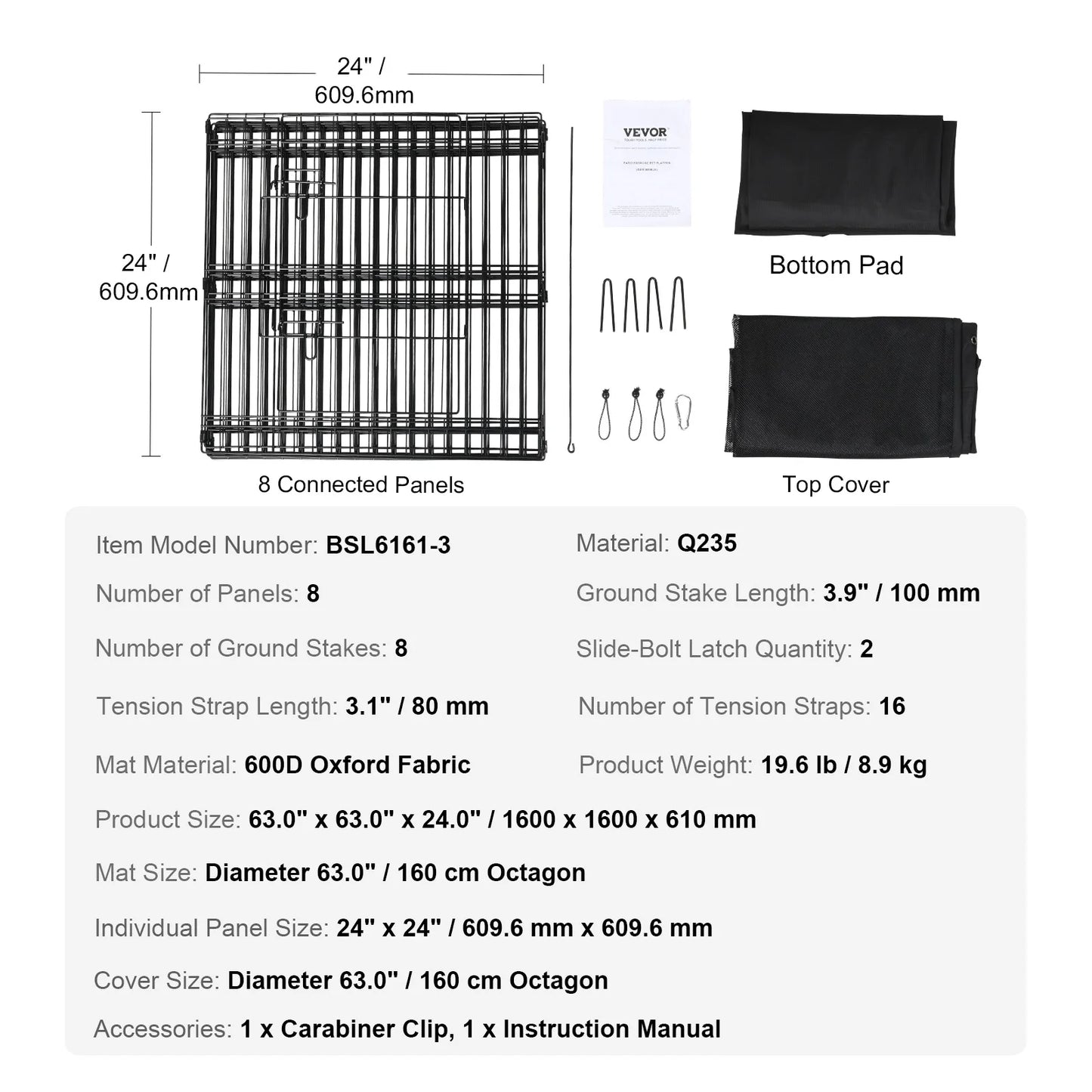NONEDog Eight Panel Foldable Dog Playpen Metal Exercise Fence