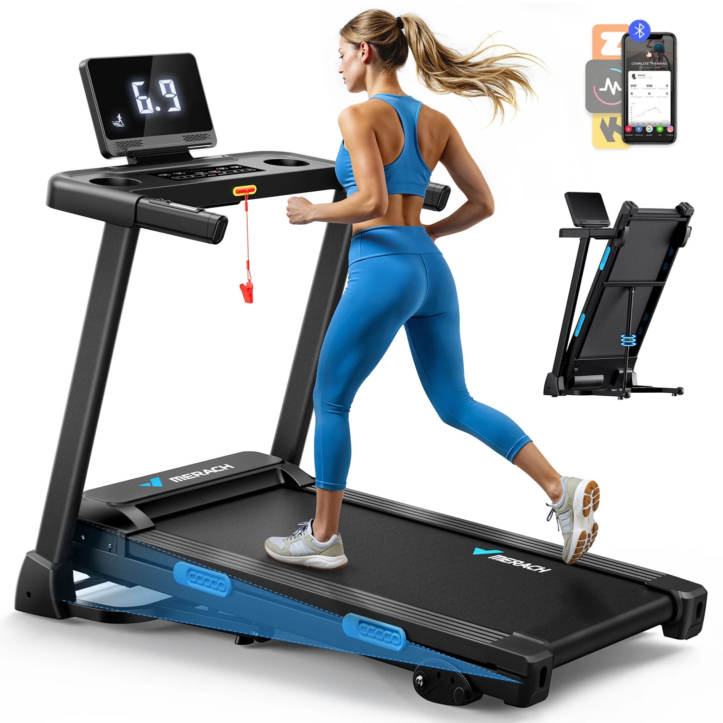 MERACH Foldable Treadmill T12 Incline Heart Rate Monitoring