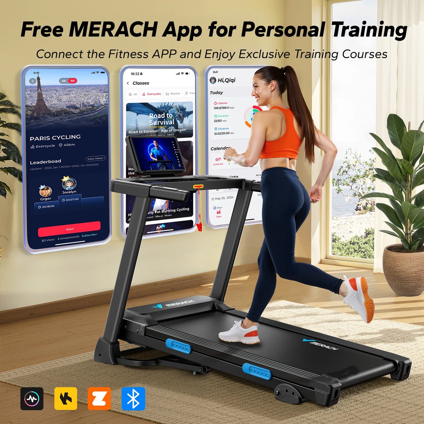 MERACH Foldable Treadmill T12 Incline Heart Rate Monitoring