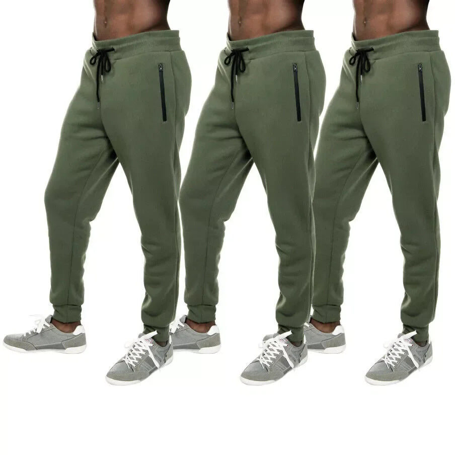 Men's Fleece Lined Slim Fit Tech Joggers With Zipper Pockets