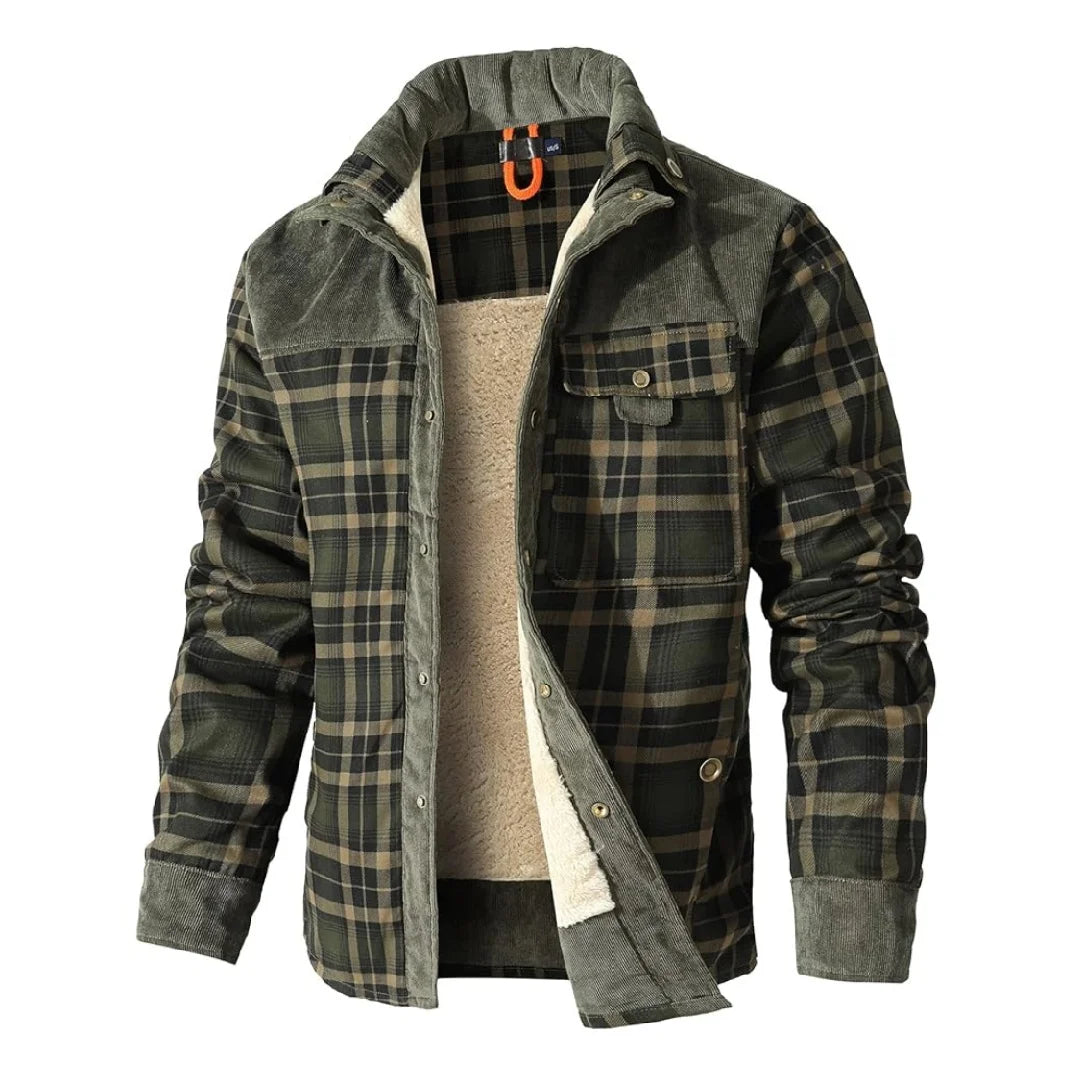 NONECN Mens Winter Windproof Bomber Jacket Plaid Sherpa Lining