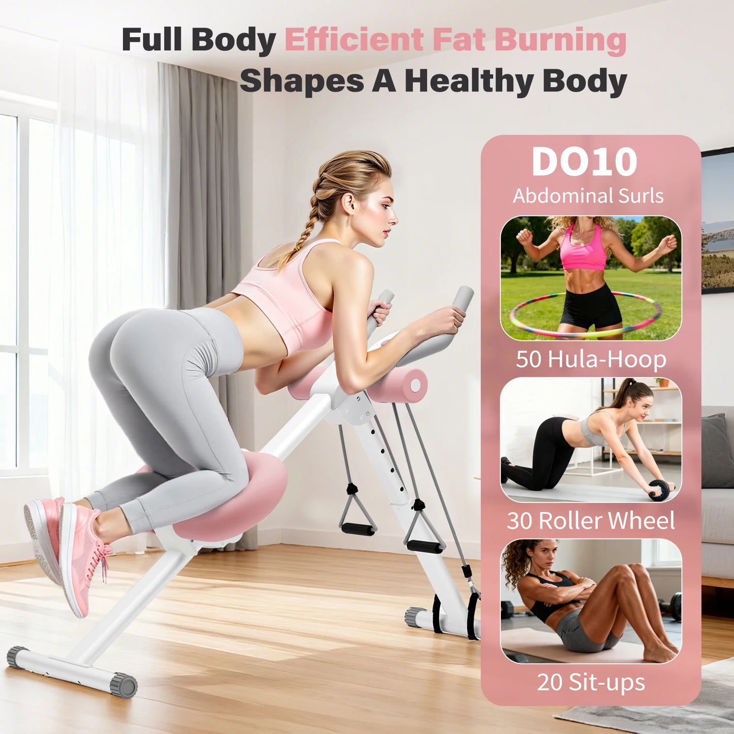 Abdominal Crunch Machine Foldable AB Workout With Resistance Bands