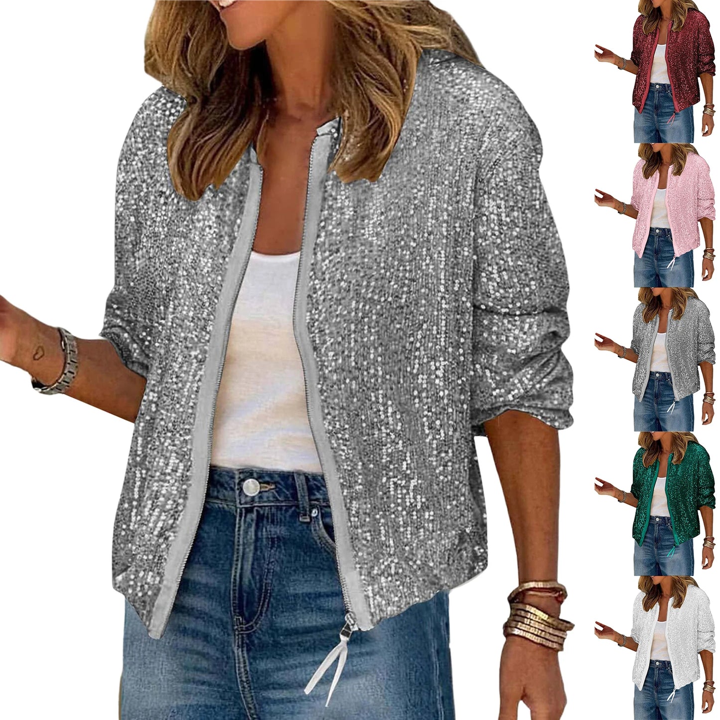 Sequin Jacket For Women Sparkly Long Sleeve Casual Outerwear