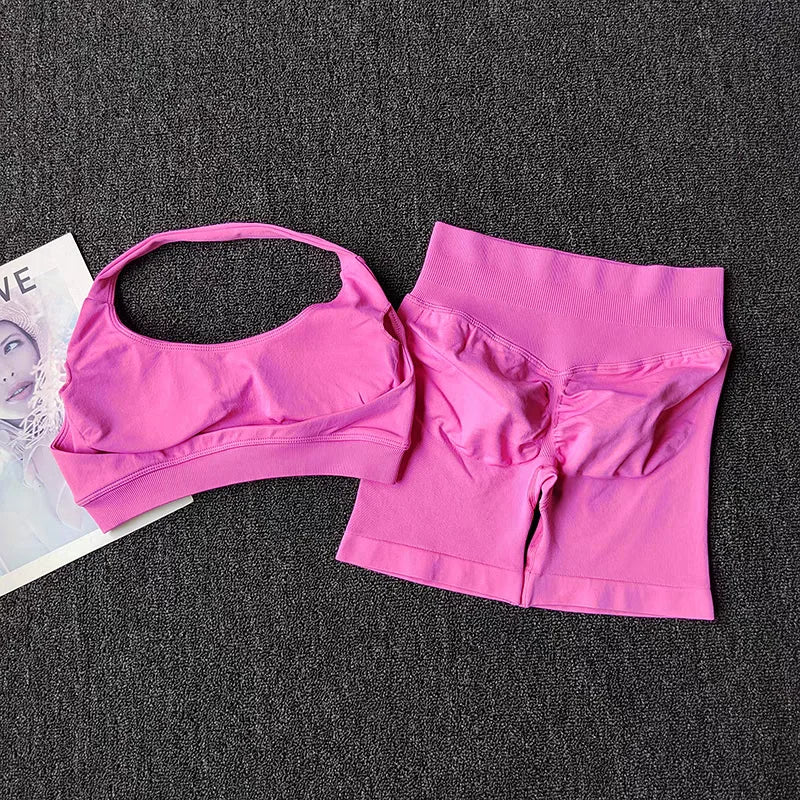 Two Piece Womens Seamless Yoga Set With High Waist Shorts