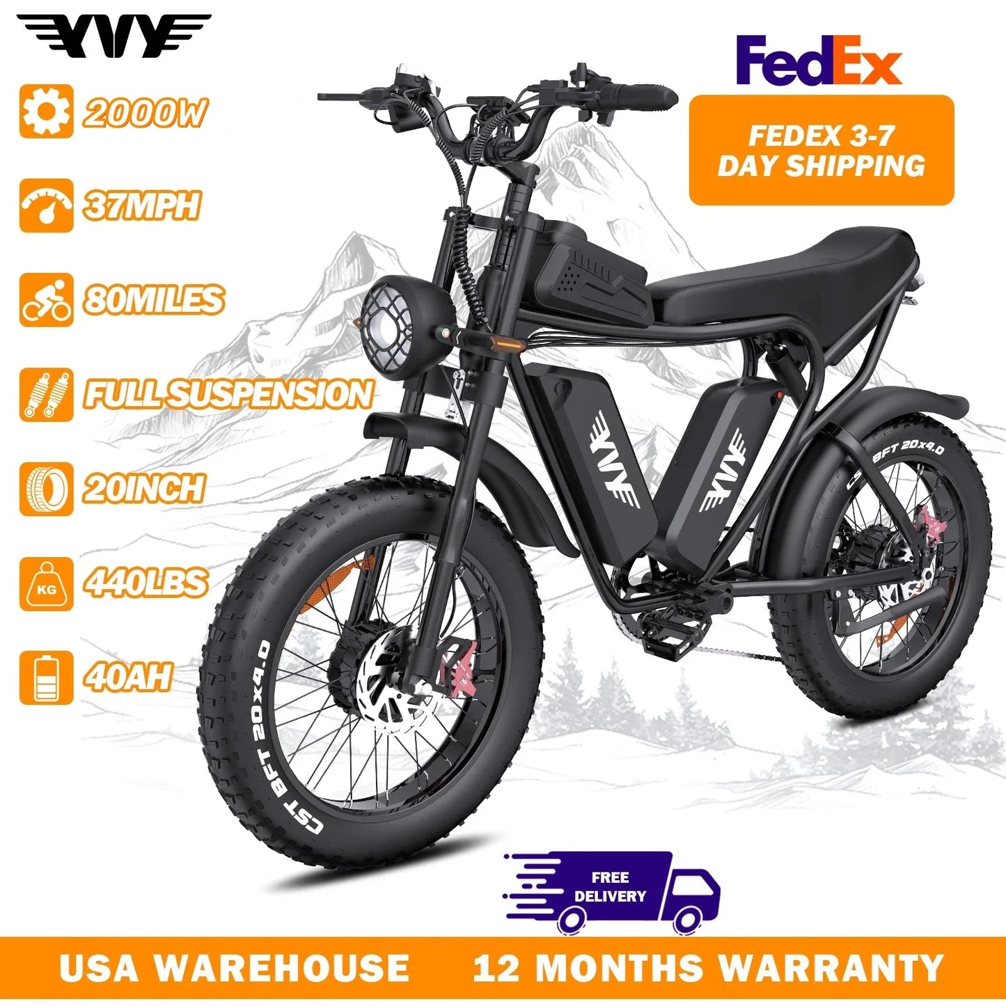 YVY K20 Electric Bike 1500W 70 Miles Range Fat Tire