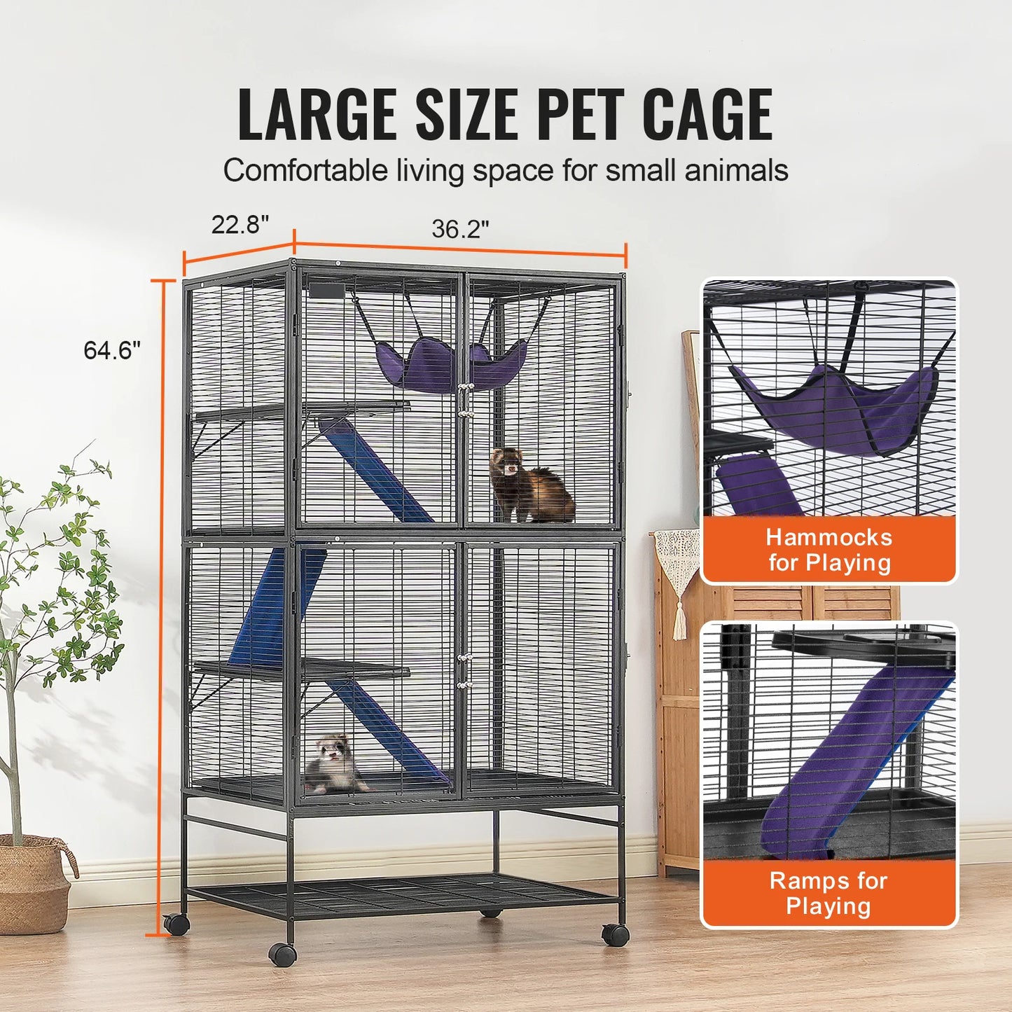 SucceBuy 4 Tier Rolling Metal Cage for Small Animals