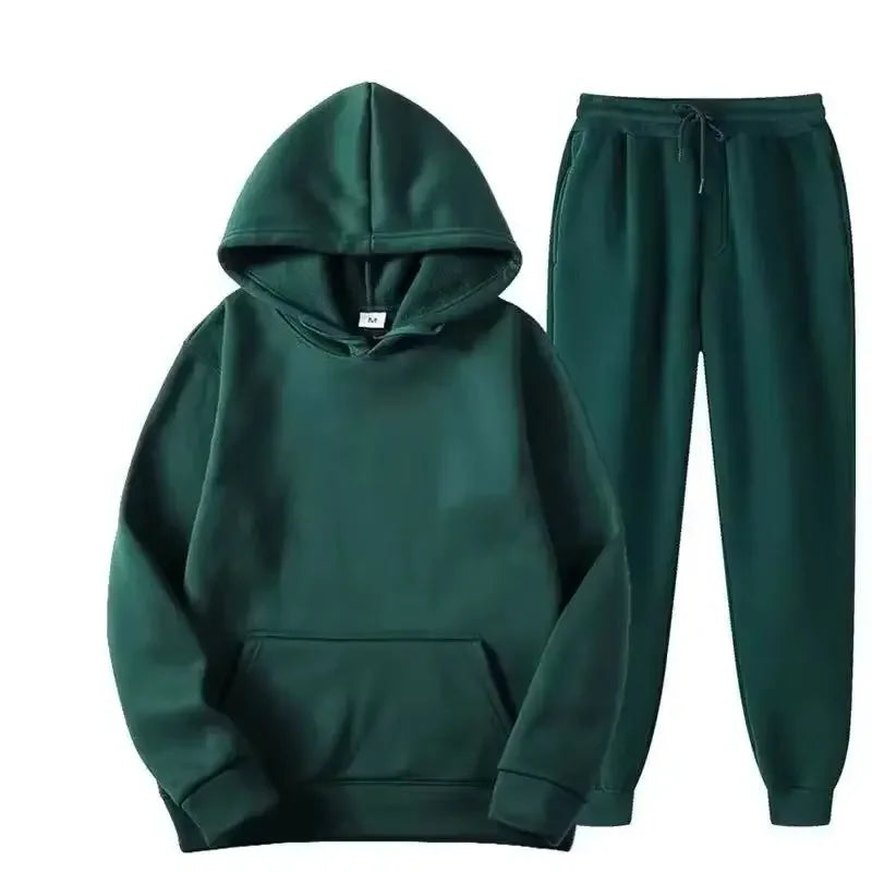 NONECN Unisex Tracksuit Hoodies 2Piece Fleece Set Pullover