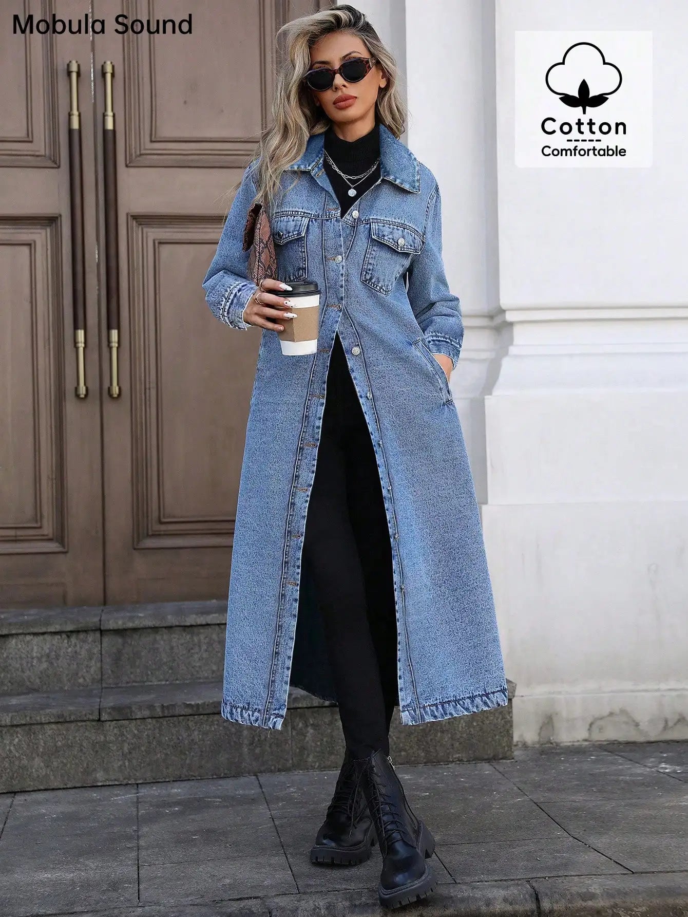 Womens Denim Jacket Y2K Style Button Front Cotton Casual