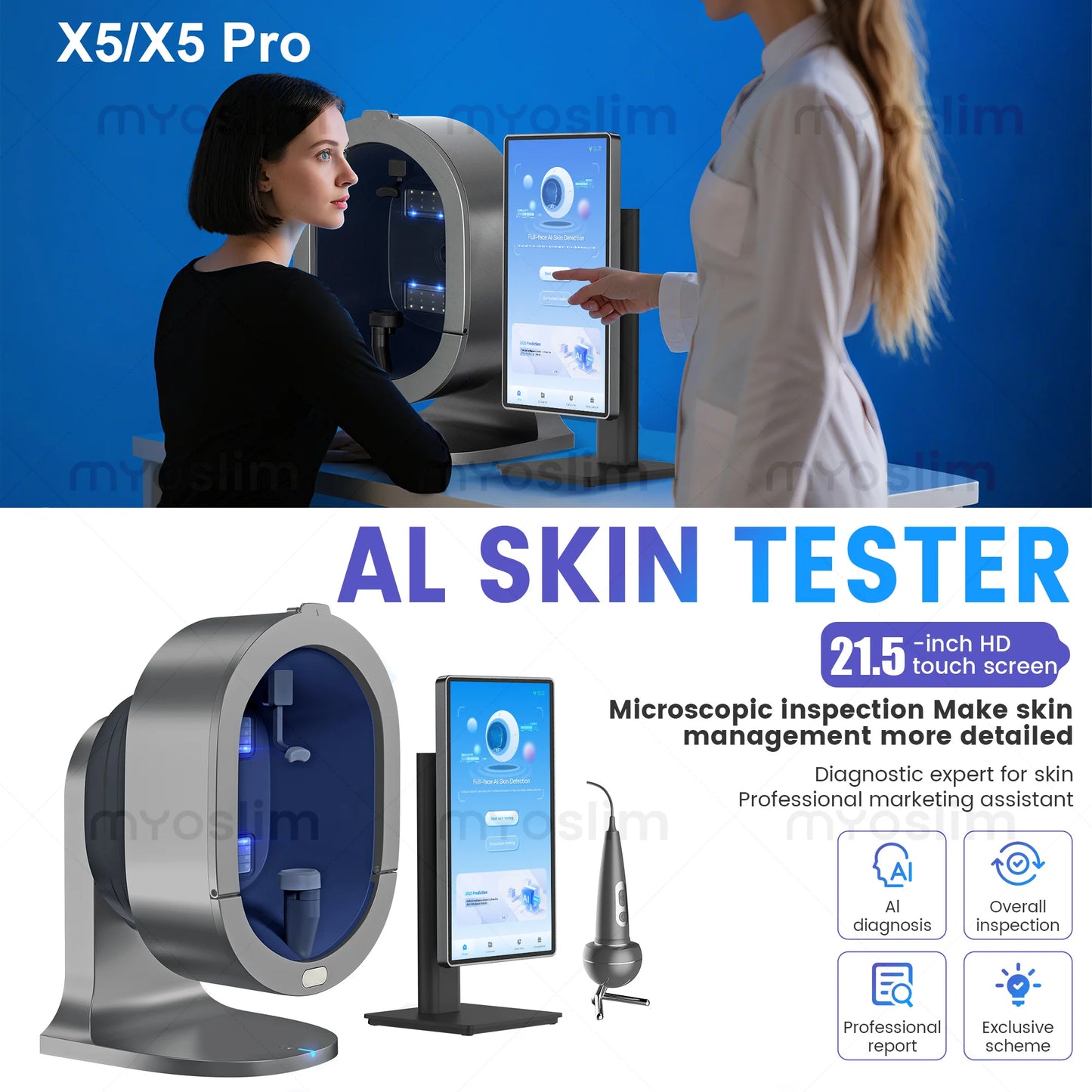 EMSZERO 3D Facial Skin Analyzer Machine With AI 21.5 Inch 8 Light Spectrum