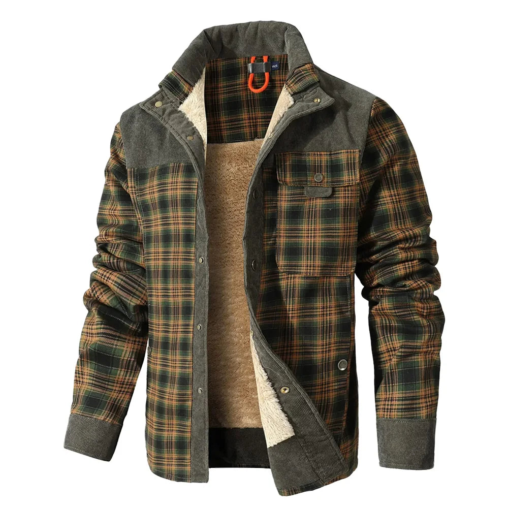 NONECN Mens Winter Windproof Bomber Jacket Plaid Sherpa Lining