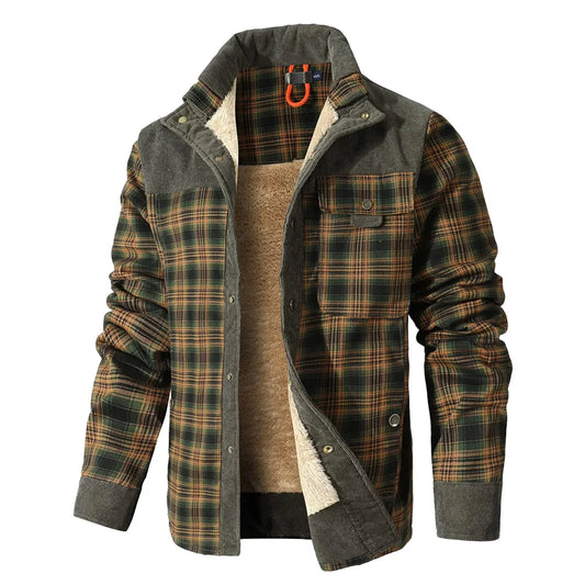 NONECN Mens Winter Windproof Bomber Jacket Plaid Sherpa Lining