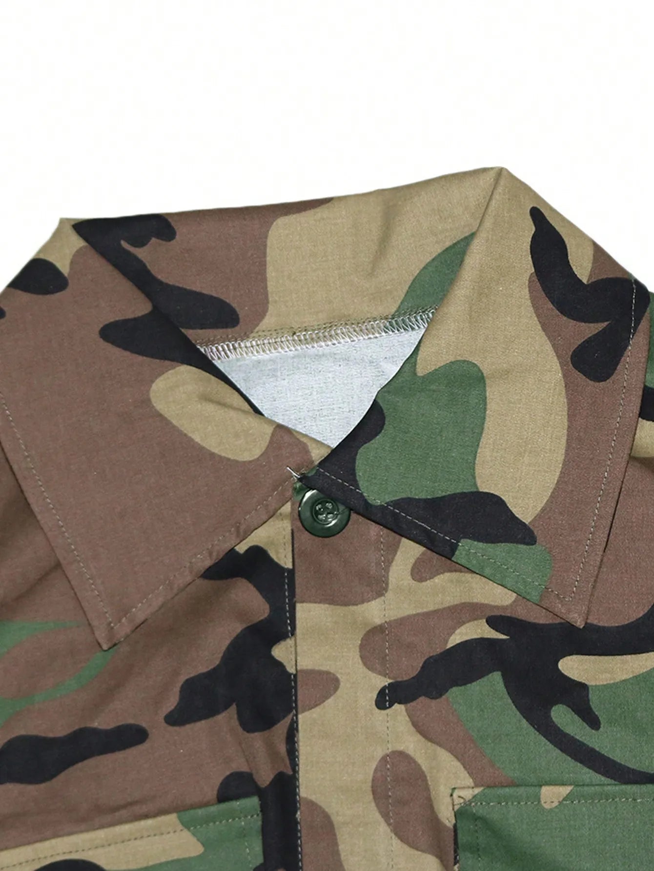 Camo Print Cropped Long Sleeve Jacket With Distressed Hem