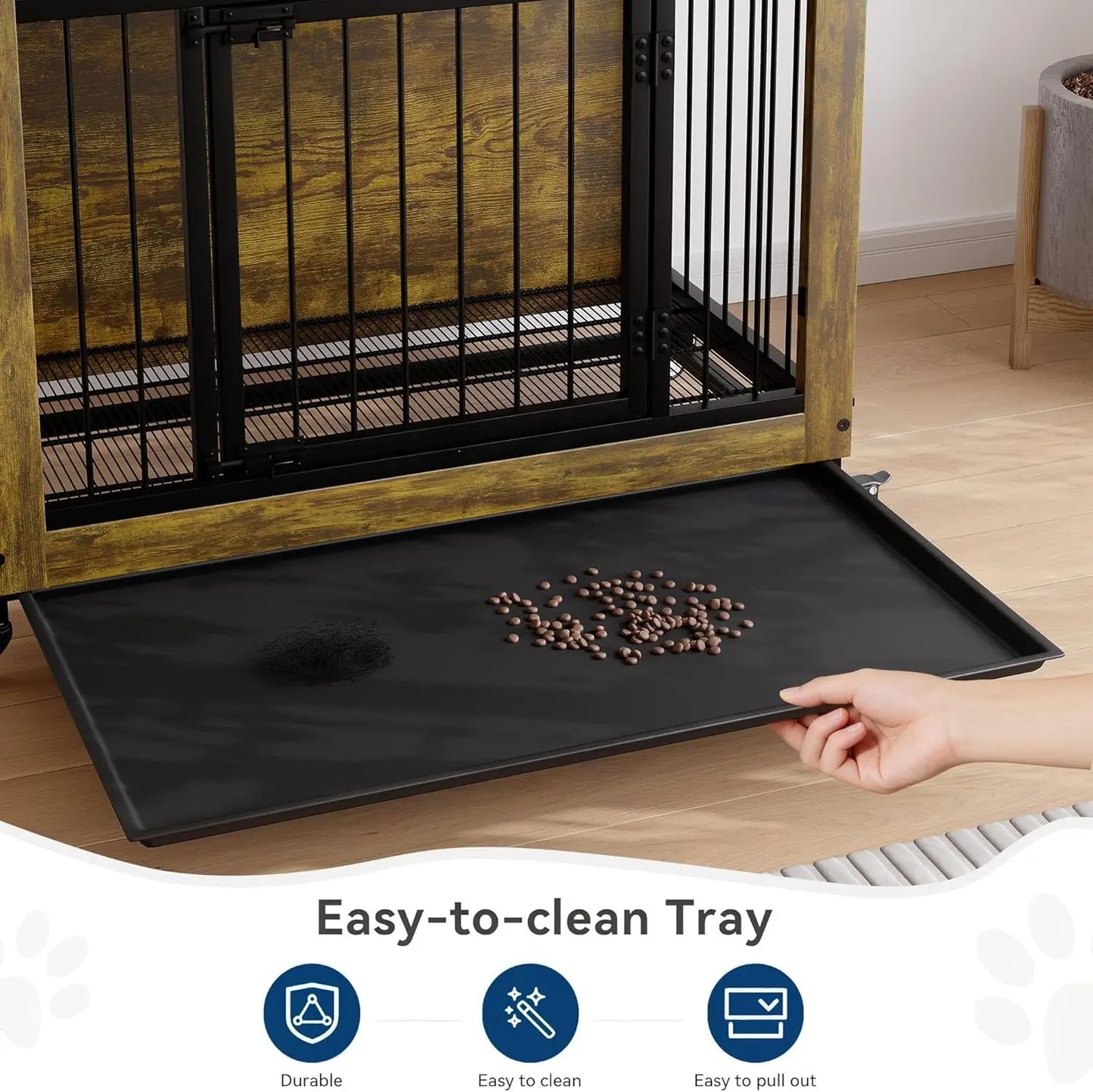 HiMISS 3-Door Wooden Dog Crate Furniture With Wheels