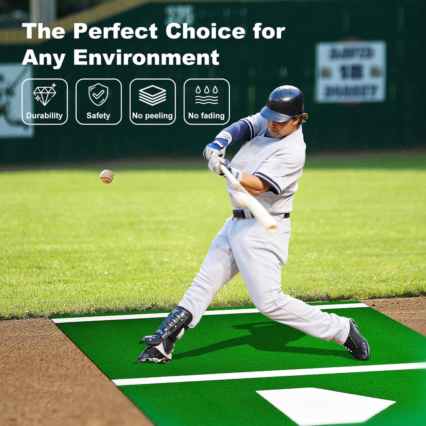 Baseball Hitting Mat With Antislip Rubber Backing For Batters Box