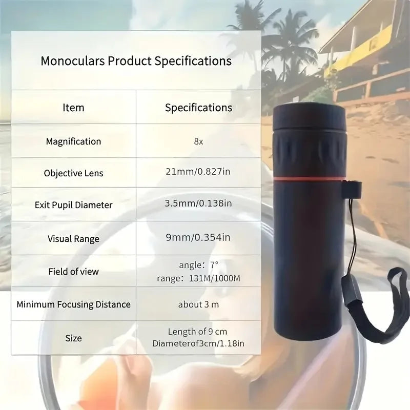 8x Compact Monocular Telescope For Travel And Bird Watching