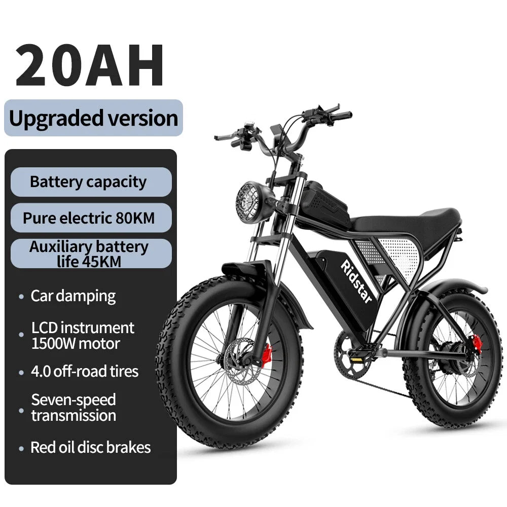 Ridstar Q20 Electric Bike for Adults 1500W Motor 33MPH 48V 20Ah 20" Electric Dirt Bike Hydraulic 7-Speed Snow Off-Road Commuter