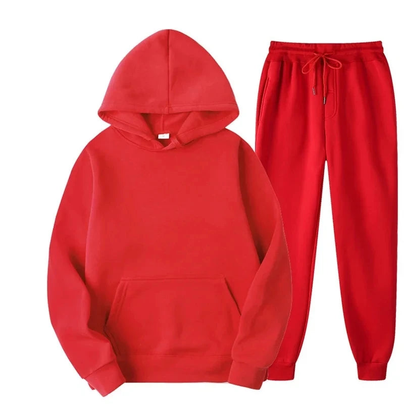 NONECN Unisex Tracksuit Hoodies 2Piece Fleece Set Pullover