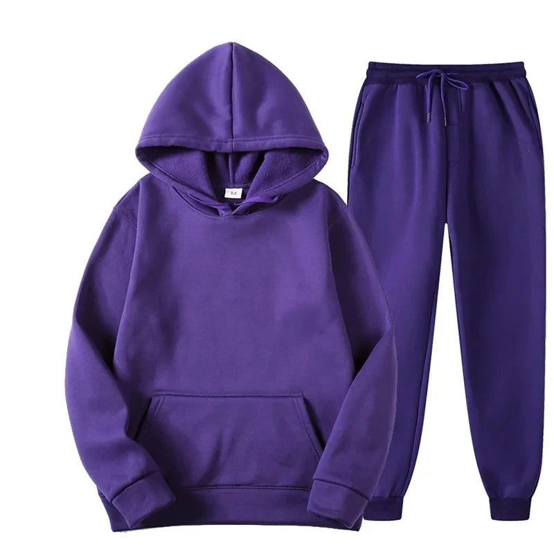 NONECN Unisex Tracksuit Hoodies 2Piece Fleece Set Pullover