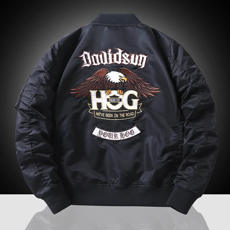 Eagle Flight Jacket Men's Workwear Spring and Autumn Pilot Baseball uniform Tactical Flight Suit Embroidered Heavy Industry Blac