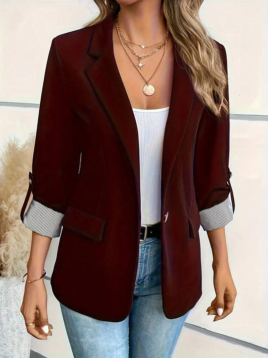 Junior Solid Casual Jacket With Gathered Cuffs For Spring