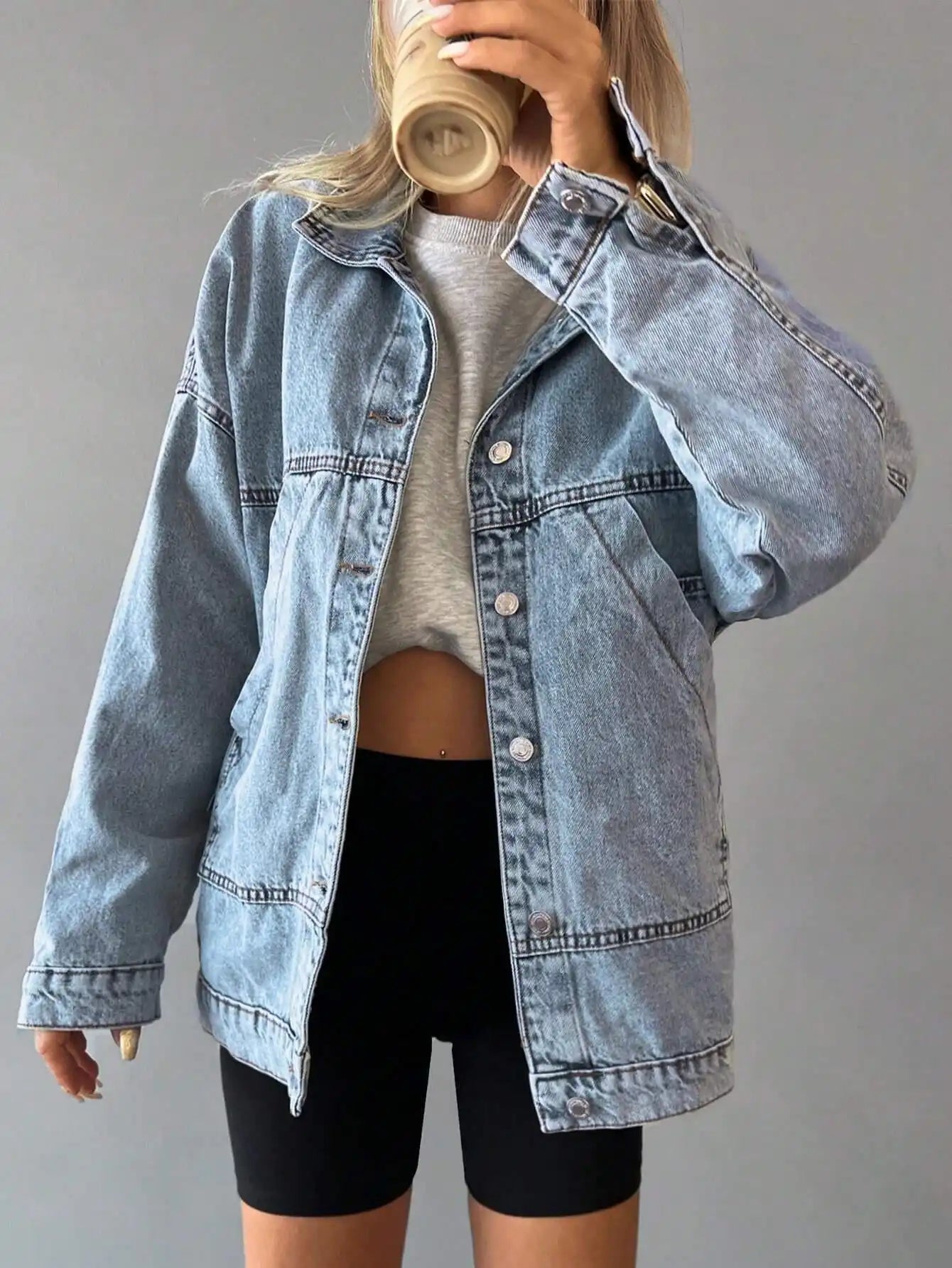 Denim Jacket Women Boyfriend Style Loose Fit Casual