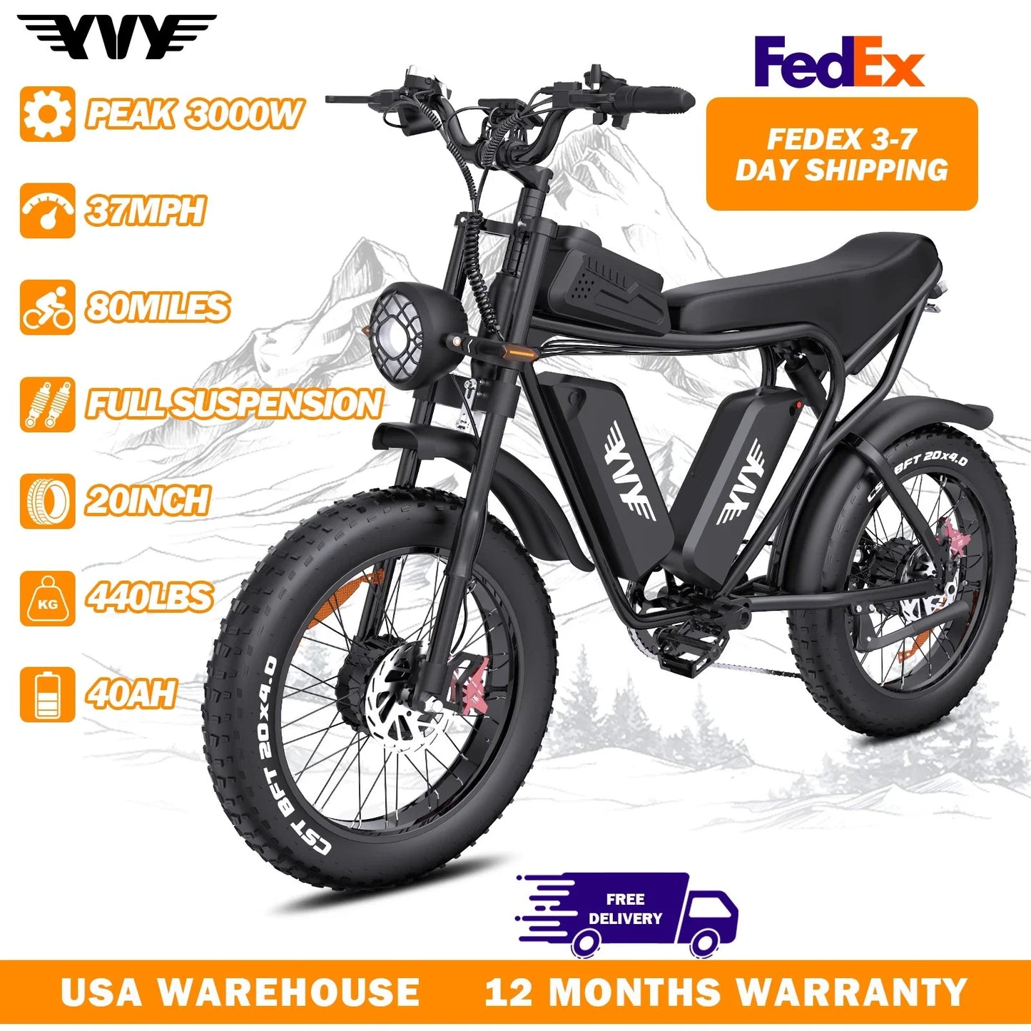 YVY K20 Electric Bike 1500W 70 Miles Range Fat Tire