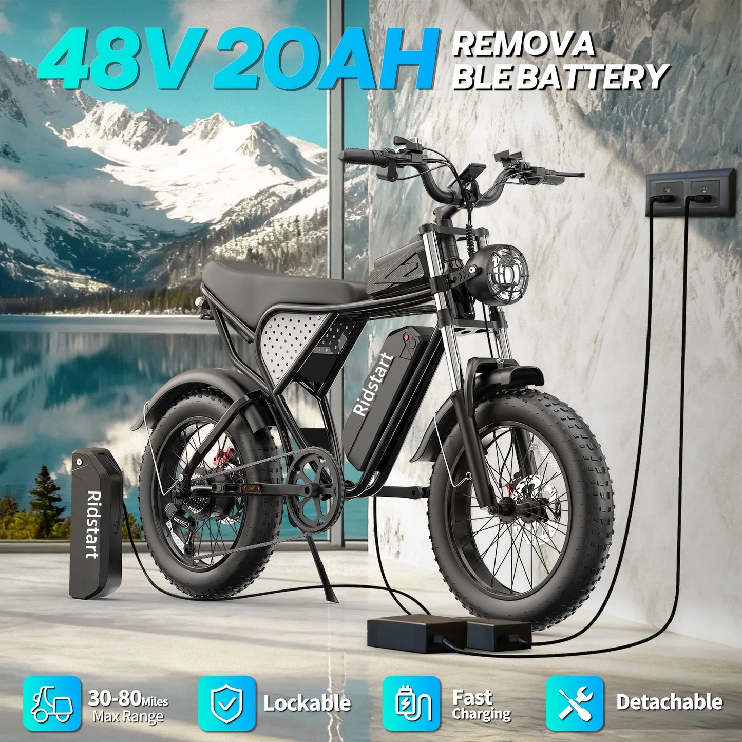 Ridstar Q20 Electric Bike for Adults 1500W Motor 33MPH 48V 20Ah 20" Electric Dirt Bike Hydraulic 7-Speed Snow Off-Road Commuter