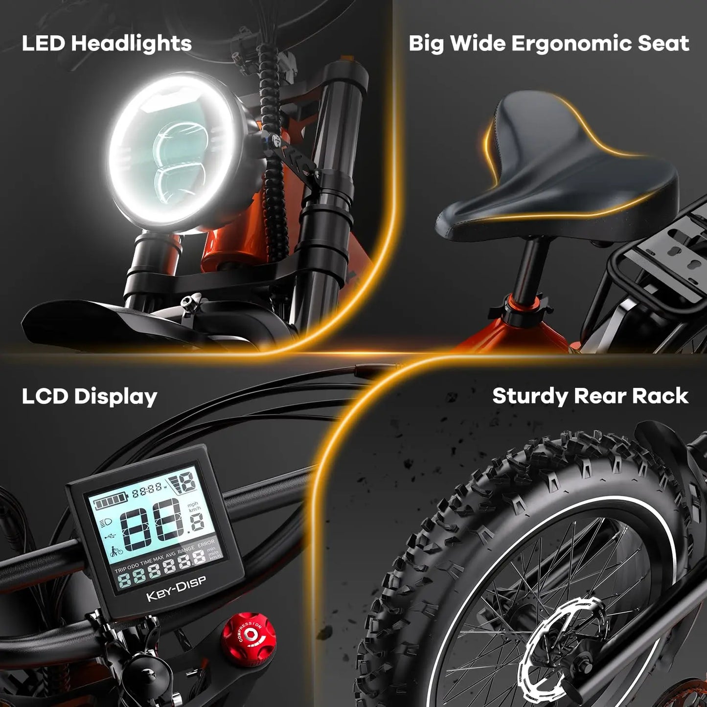 TALUSCONDOR Folding Electric Fat Tire Bike With Dual 48V 20Ah Battery