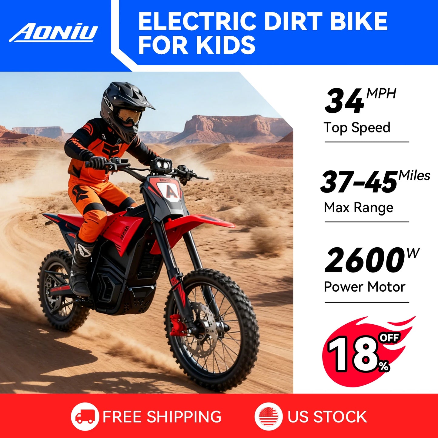 AONIUF B5 Electric Dirt Bike For Kids Teens Offroad Ready