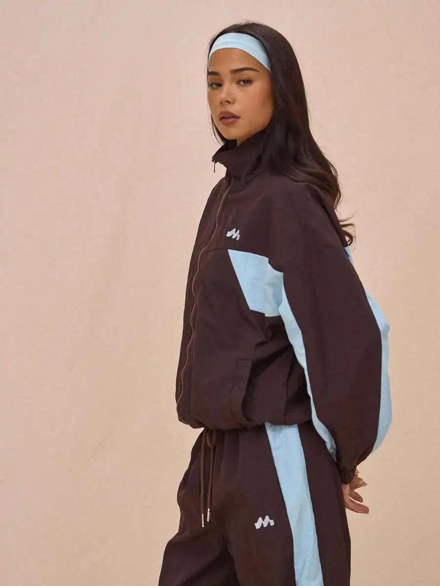 Nylon Track Jacket With Contrast Panels Full Zip Sporty