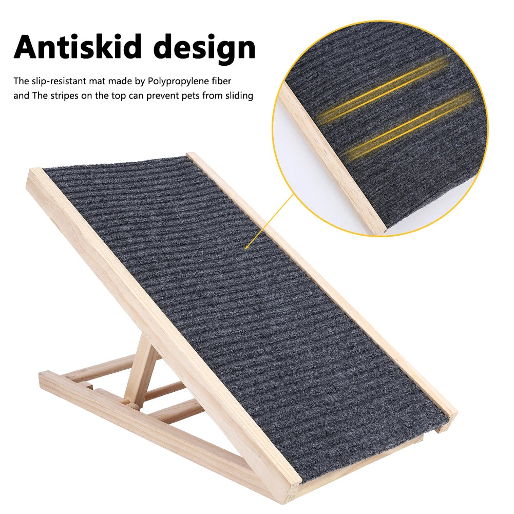 TWISTER.CK Dog Ramp Ladder, Wood Folding Anti Skid Adjustable