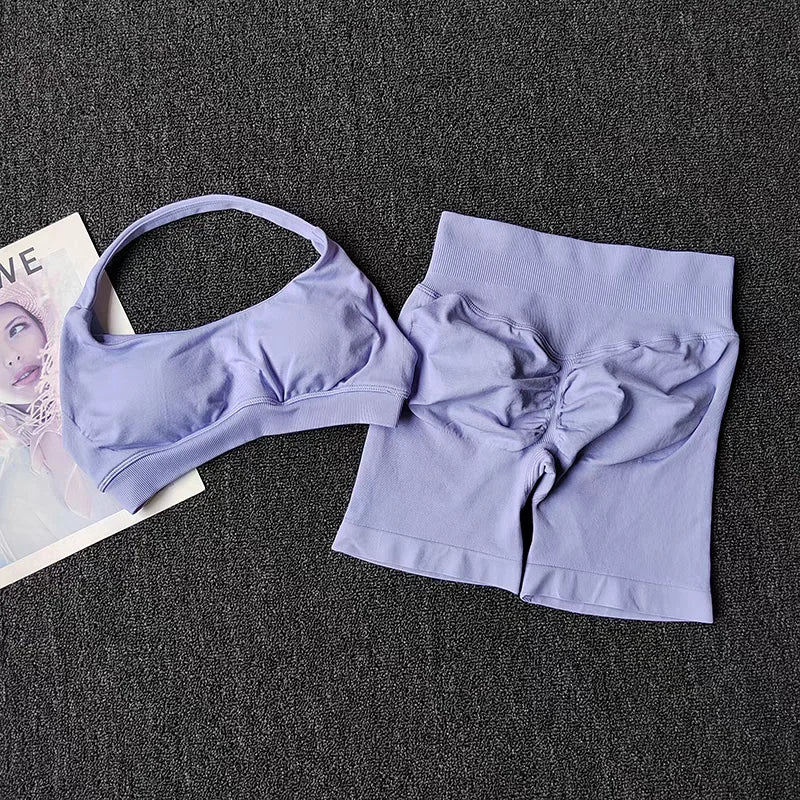 Two Piece Womens Seamless Yoga Set With High Waist Shorts