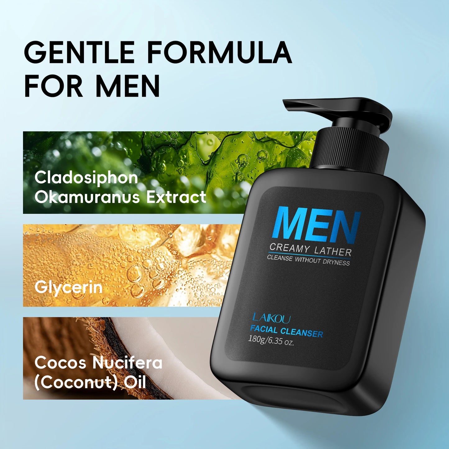 LAIKOU Men Skincare Set 4pcs Lazy Cream Cleanser Toner Lotion