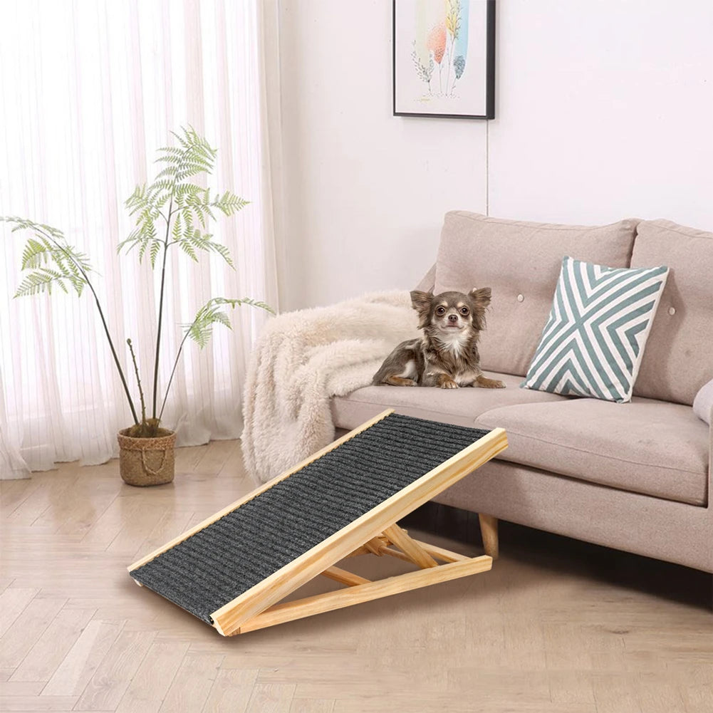TWISTER.CK Dog Ramp Ladder, Wood Folding Anti Skid Adjustable