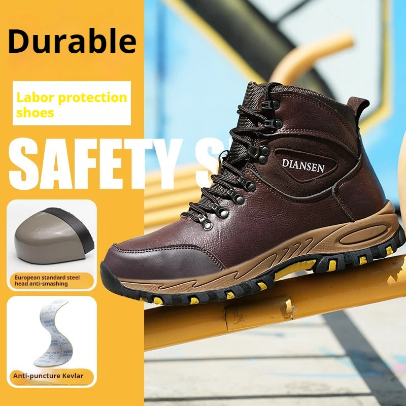 High Top Men Work Shoes Anti-Puncture Anti-smash Work Sneakers Slip Resistant Comfortable Soft Water Resistant Work Hiking Boots