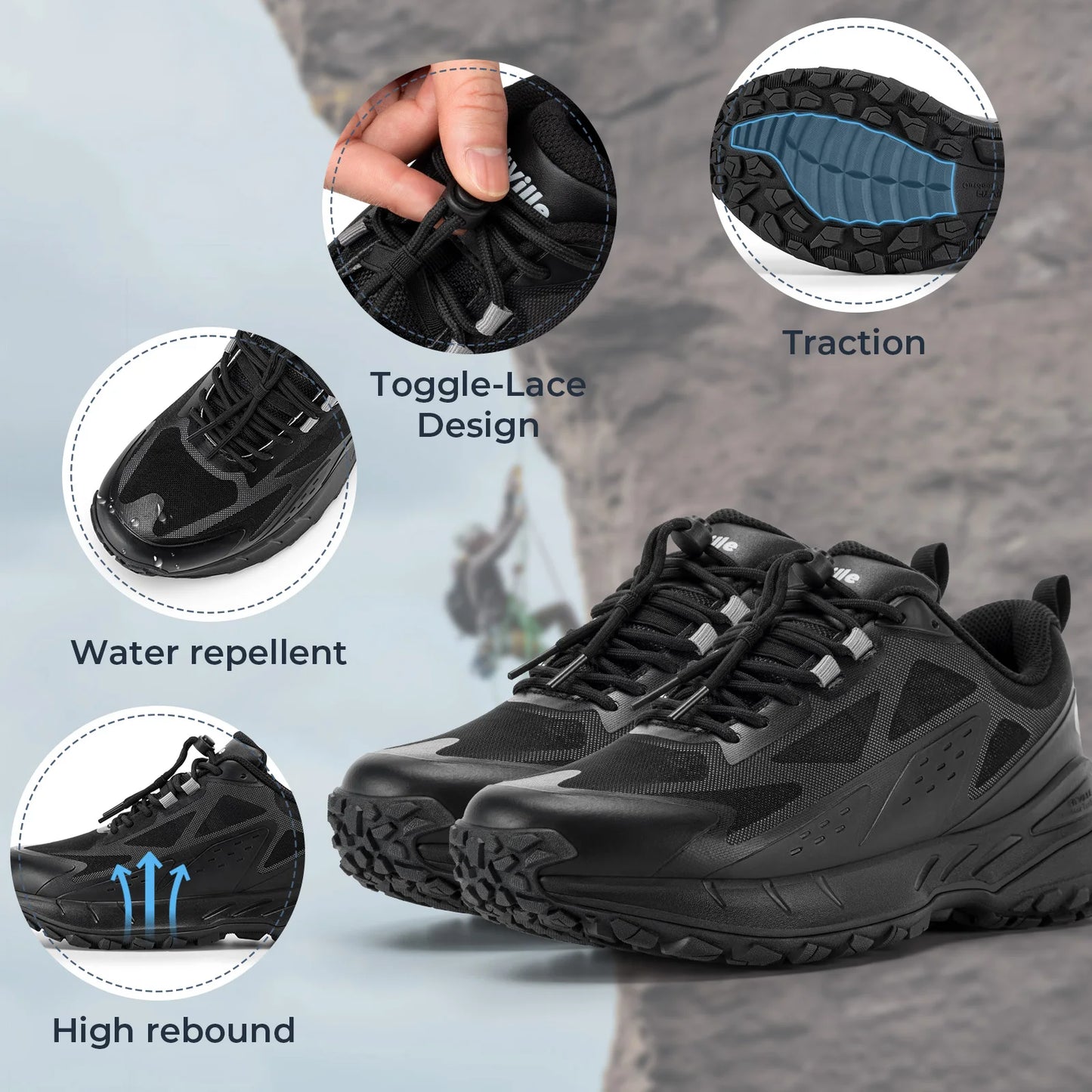 Fittington Men's Breathable Mesh Hiking Shoes With Arch Support