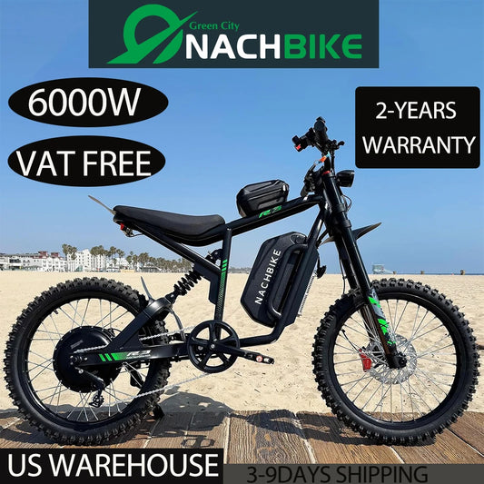 60V 6000W Electric Dirt Bike 50 Mile Range Full Suspension
