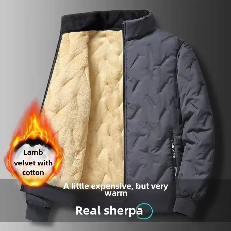 Plus Size Ultrasonic Wool Cotton Coat Men's Warm Fleece-Lined And Thickened Cotton-Padded Casual Loose-Fit Jacket Cross-Border