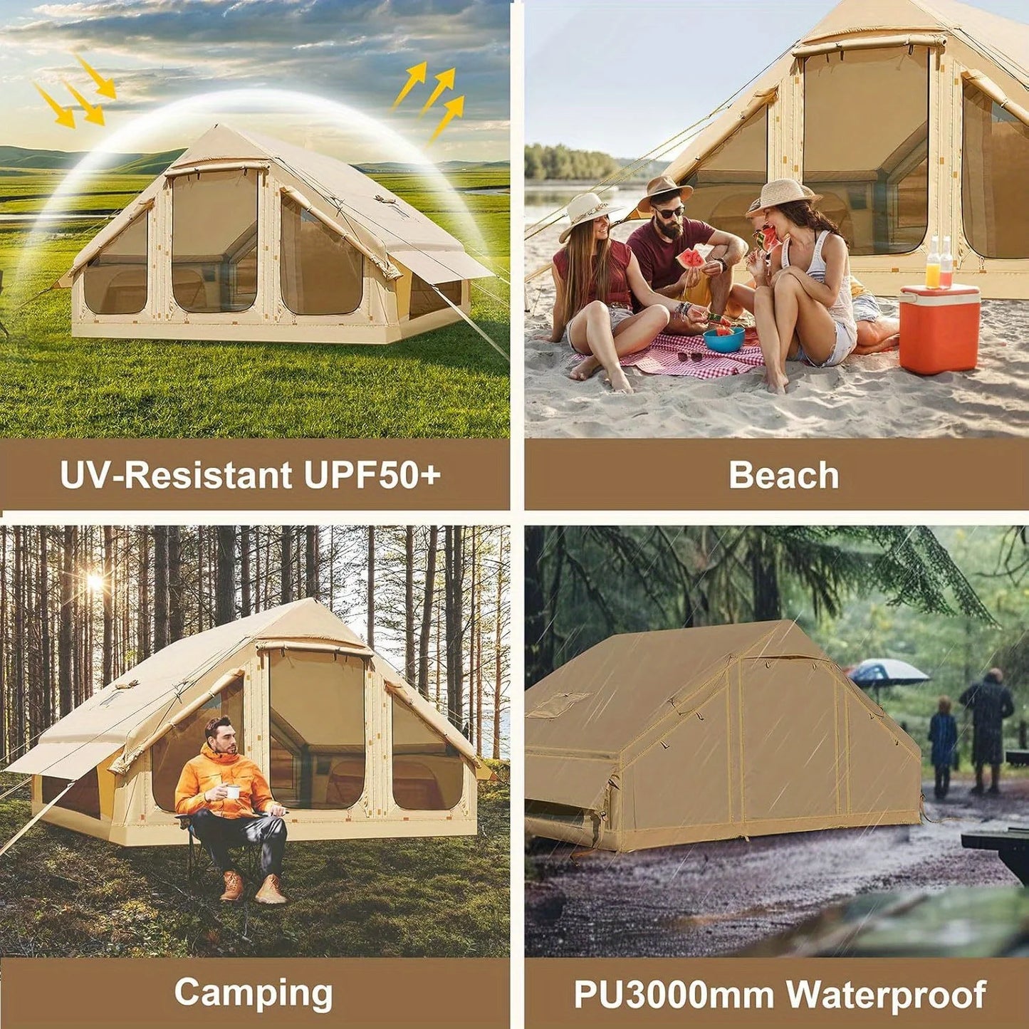 Inflatable Family Camping Tent With Skylight Chimney Waterproof Oxford Cloth
