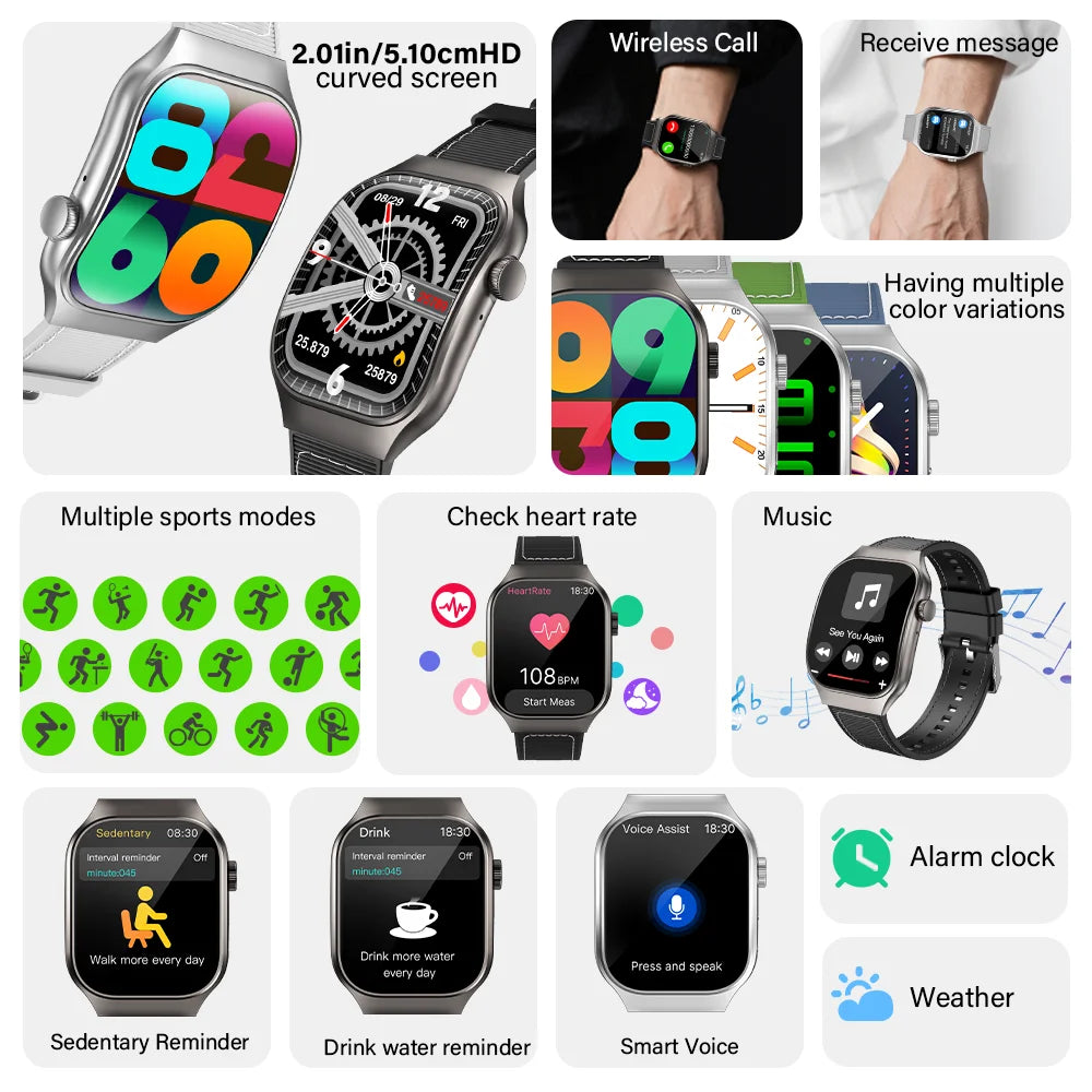 LAXASFIT Curved Screen Smartwatch Bluetooth Calling Customizable Watch Faces