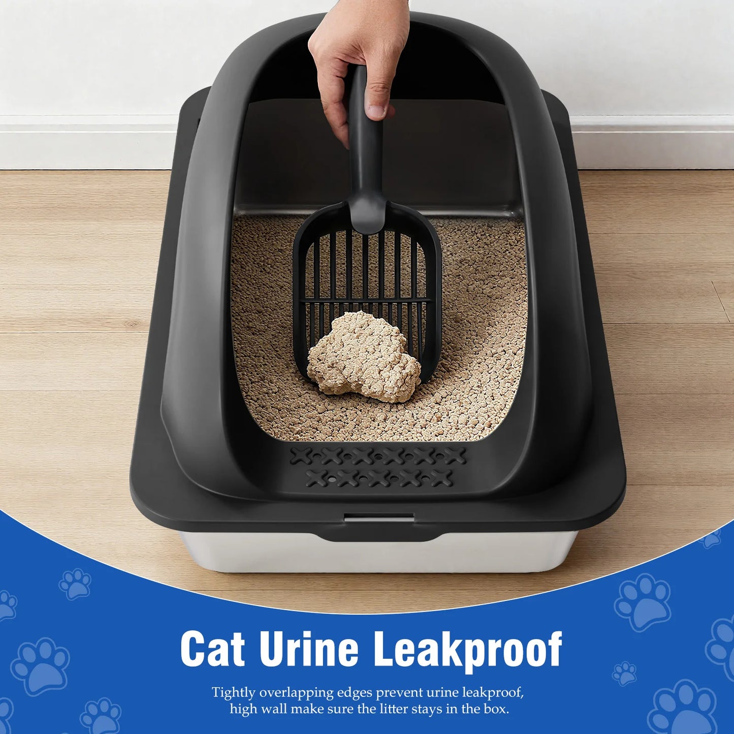 JHK Stainless Steel Cat Litter Box With Lid Large Capacity