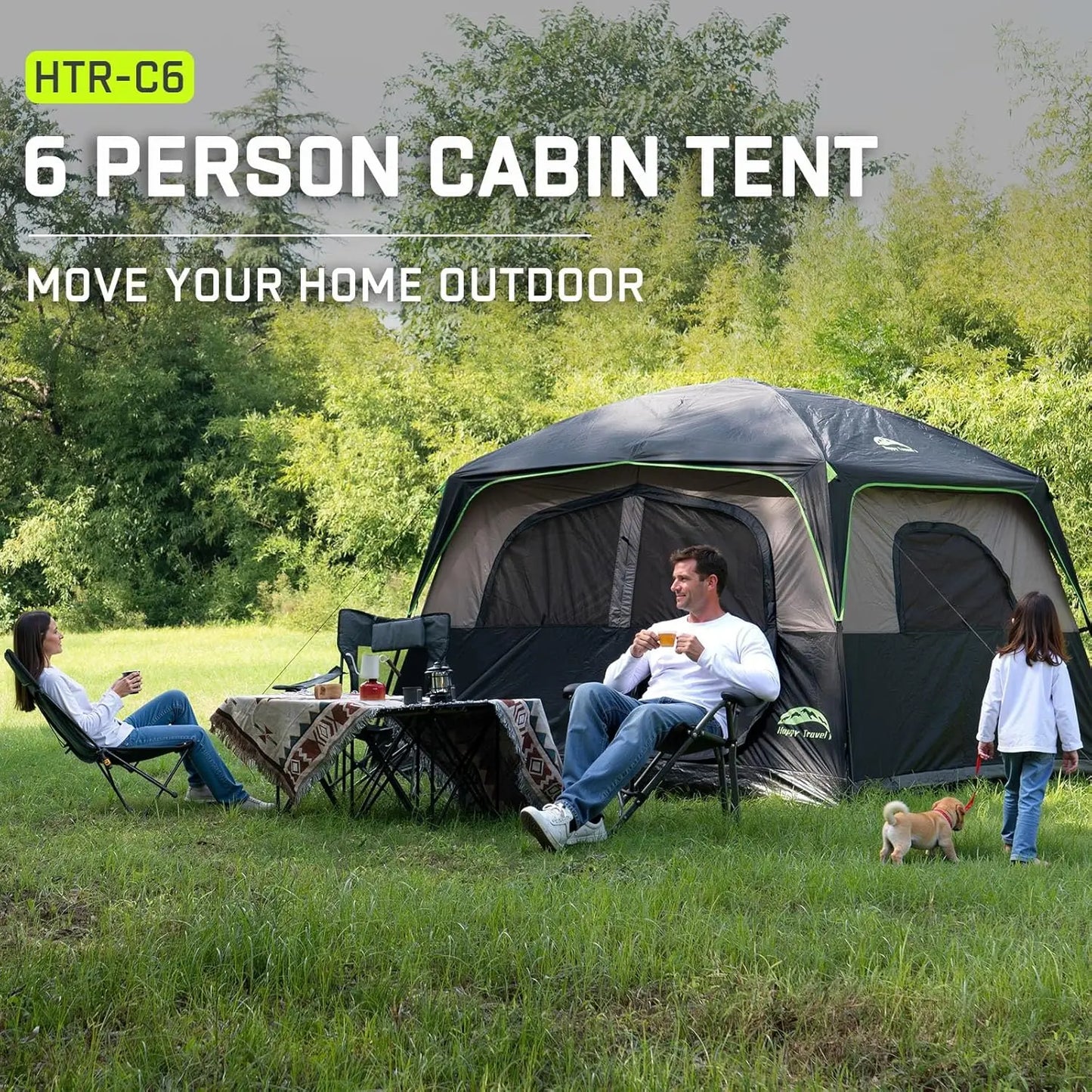 Waterproof Camping Tent With Rainfly Easy Setup Family Cabin